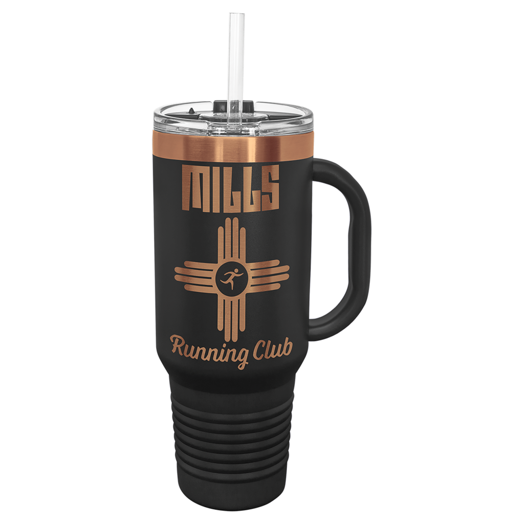 Polar Camel 40 oz. Black/Rose Gold ION-Plated Travel Mug with Handle, Straw Included