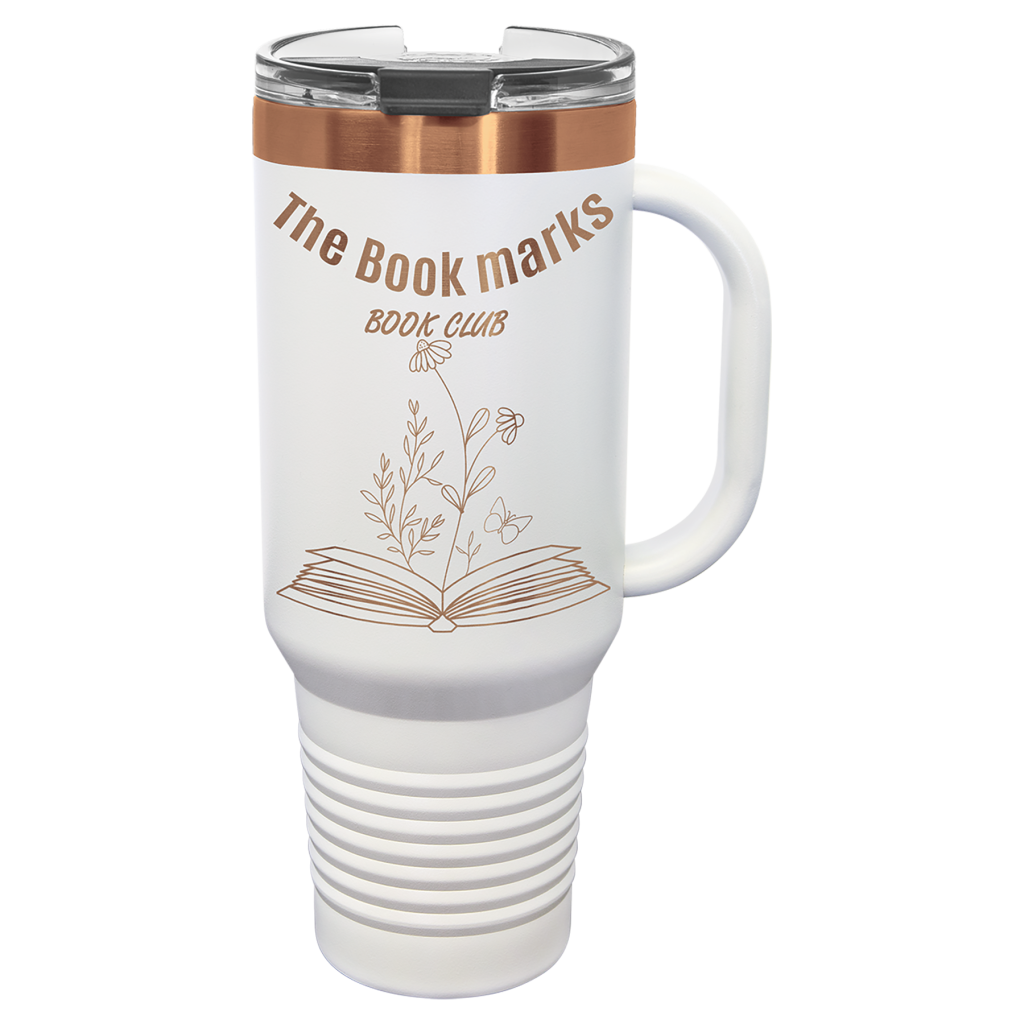 Polar Camel 40 oz. White/Rose Gold ION-Plated Travel Mug with Handle, Straw Included