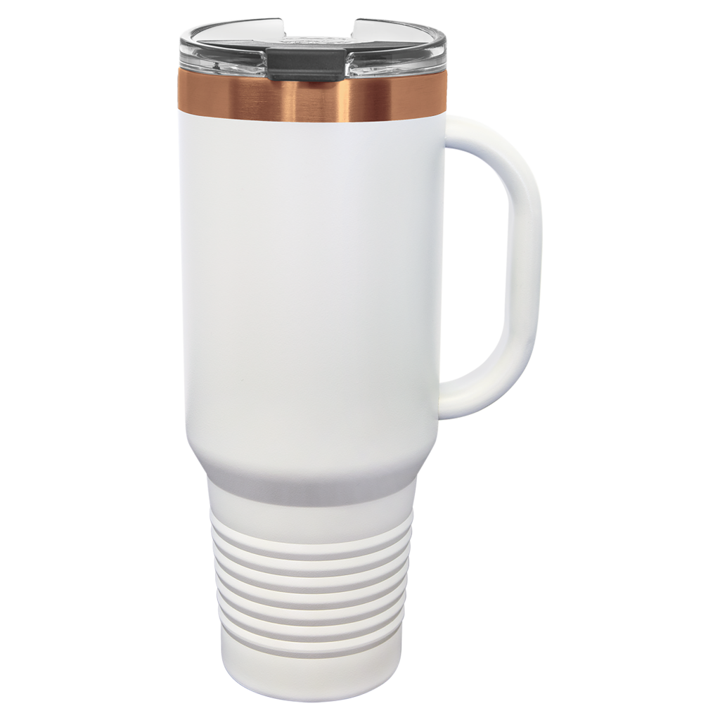 Polar Camel 40 oz. White/Rose Gold ION-Plated Travel Mug with Handle, Straw Included