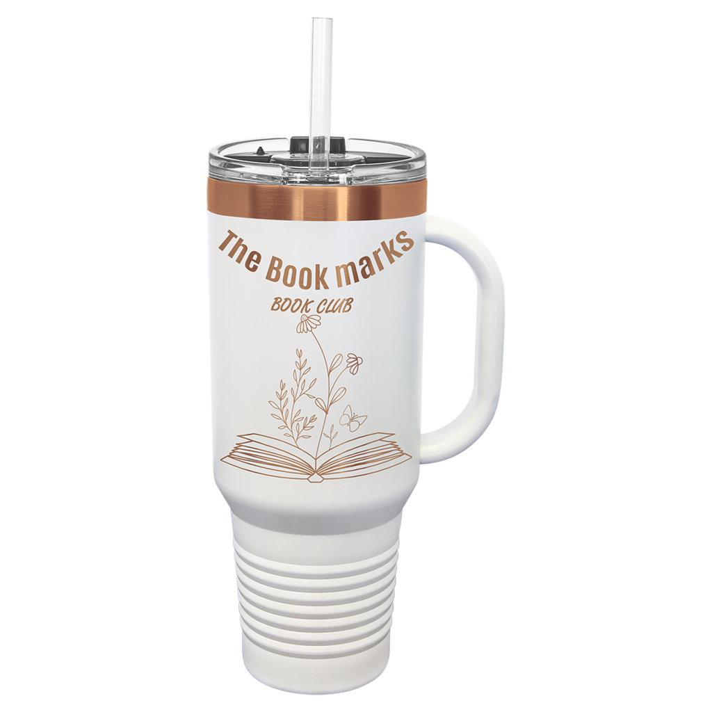Polar Camel 40 oz. White/Rose Gold ION-Plated Travel Mug with Handle, Straw Included