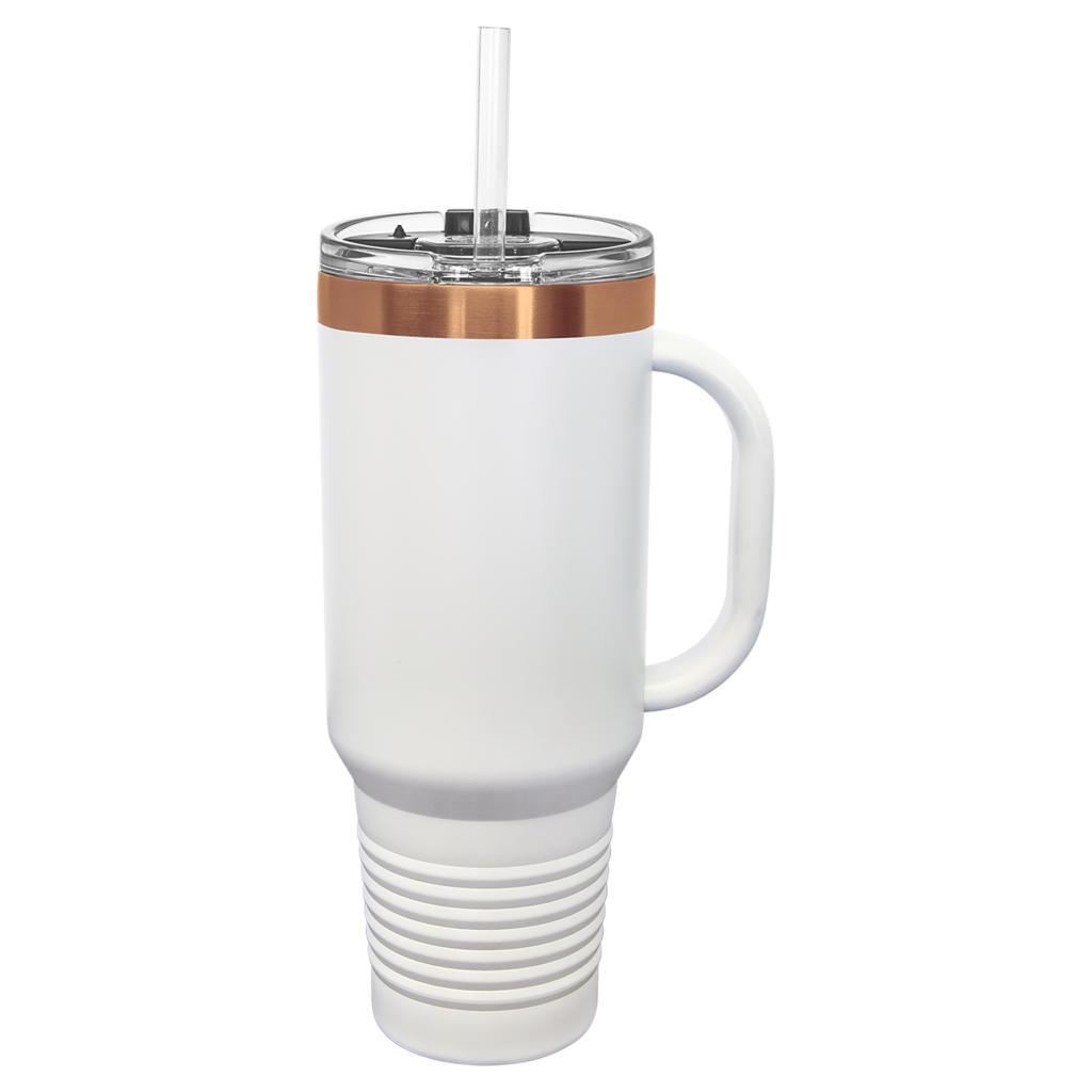 Polar Camel 40 oz. White/Rose Gold ION-Plated Travel Mug with Handle, Straw Included