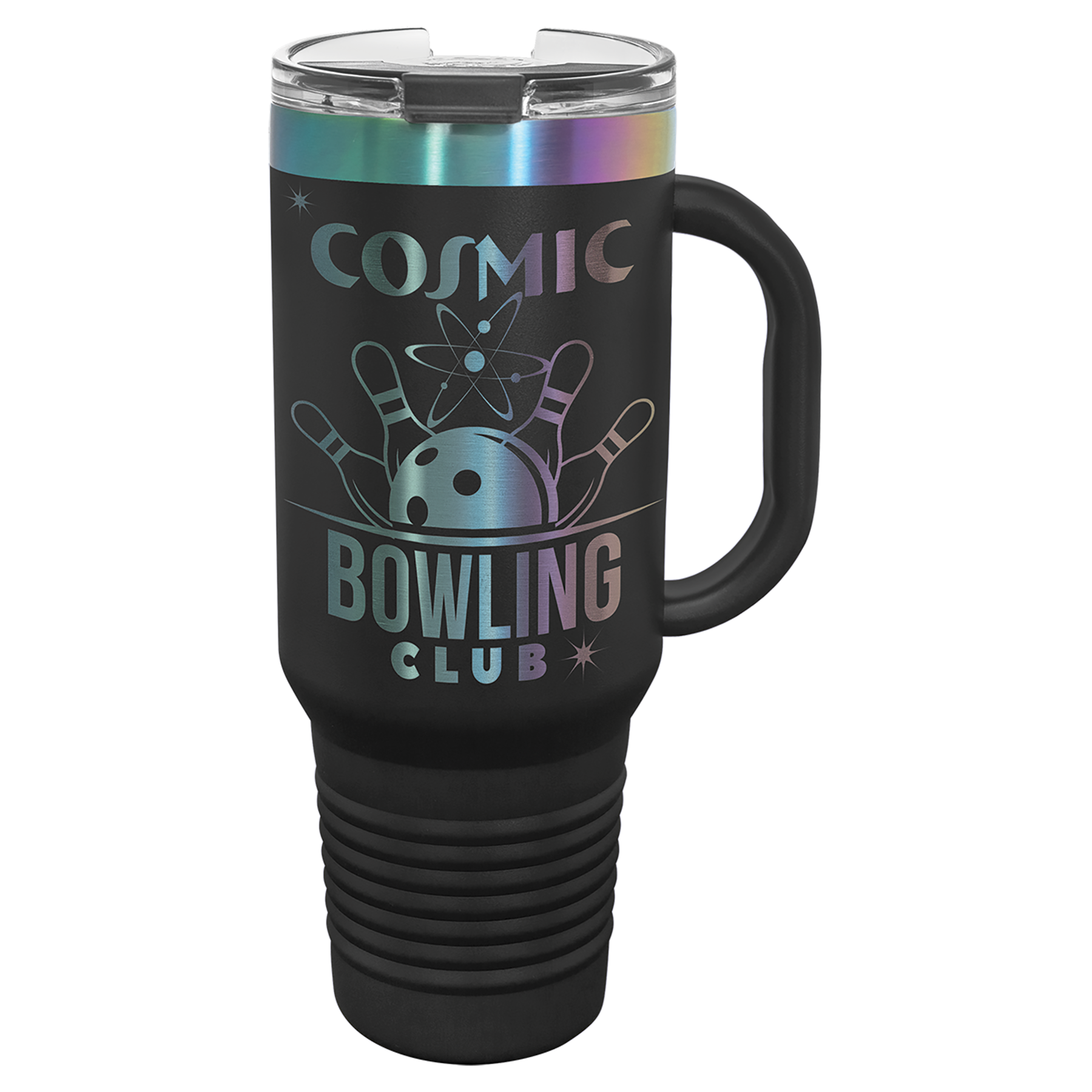 Polar Camel 40 oz. Black/Prism ION-Plated Travel Mug with Handle, Straw Included