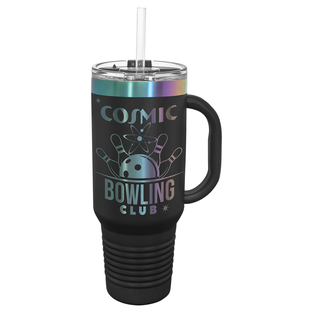 Polar Camel 40 oz. Black/Prism ION-Plated Travel Mug with Handle, Straw Included