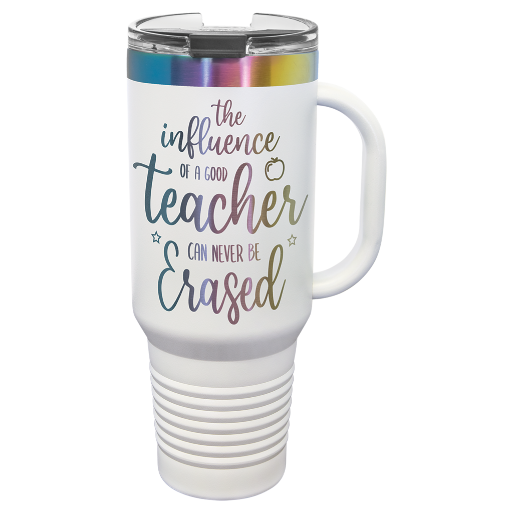 Polar Camel 40 oz. White/Prism ION-Plated Travel Mug with Handle, Straw Included