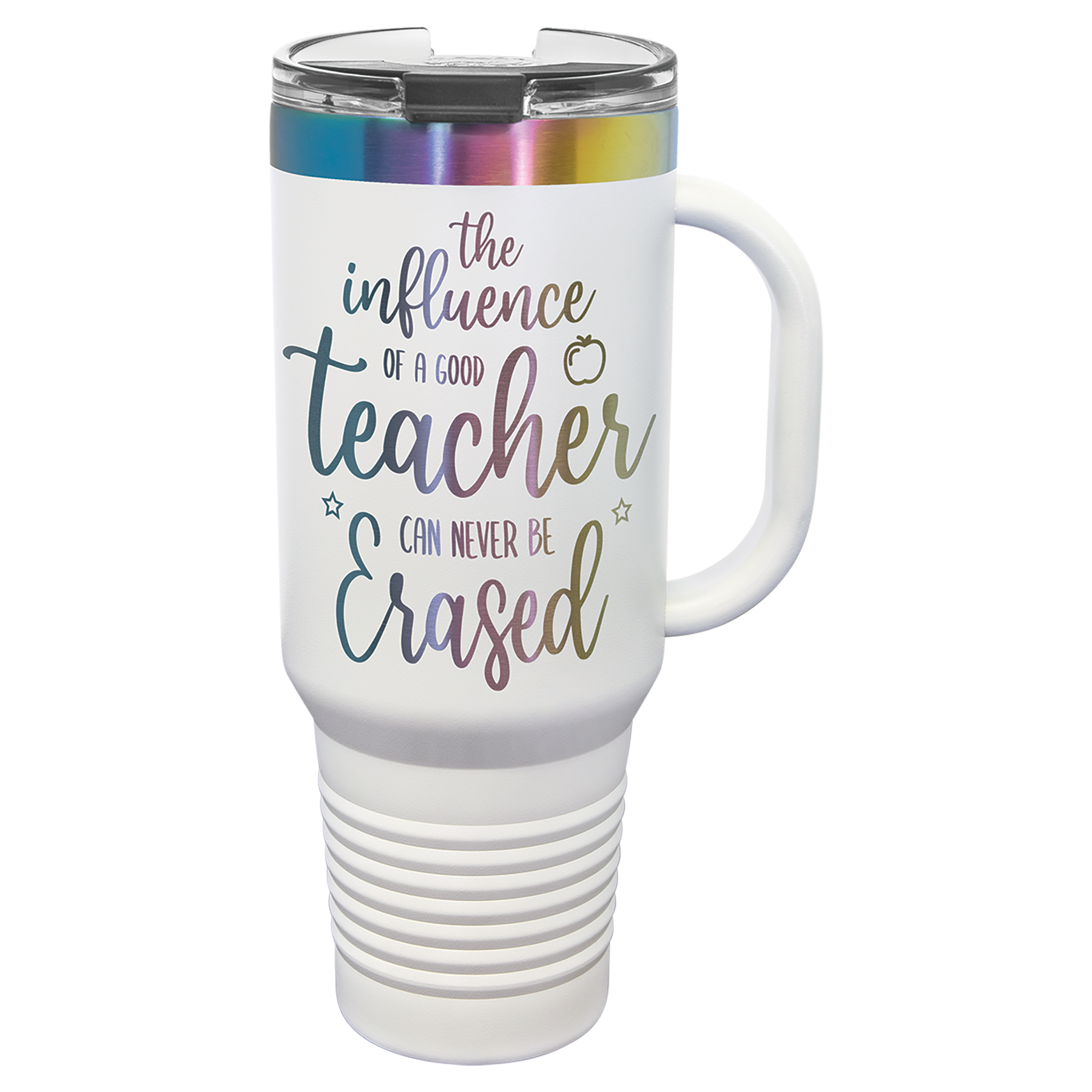 Polar Camel 40 oz. White/Prism ION-Plated Travel Mug with Handle, Straw Included