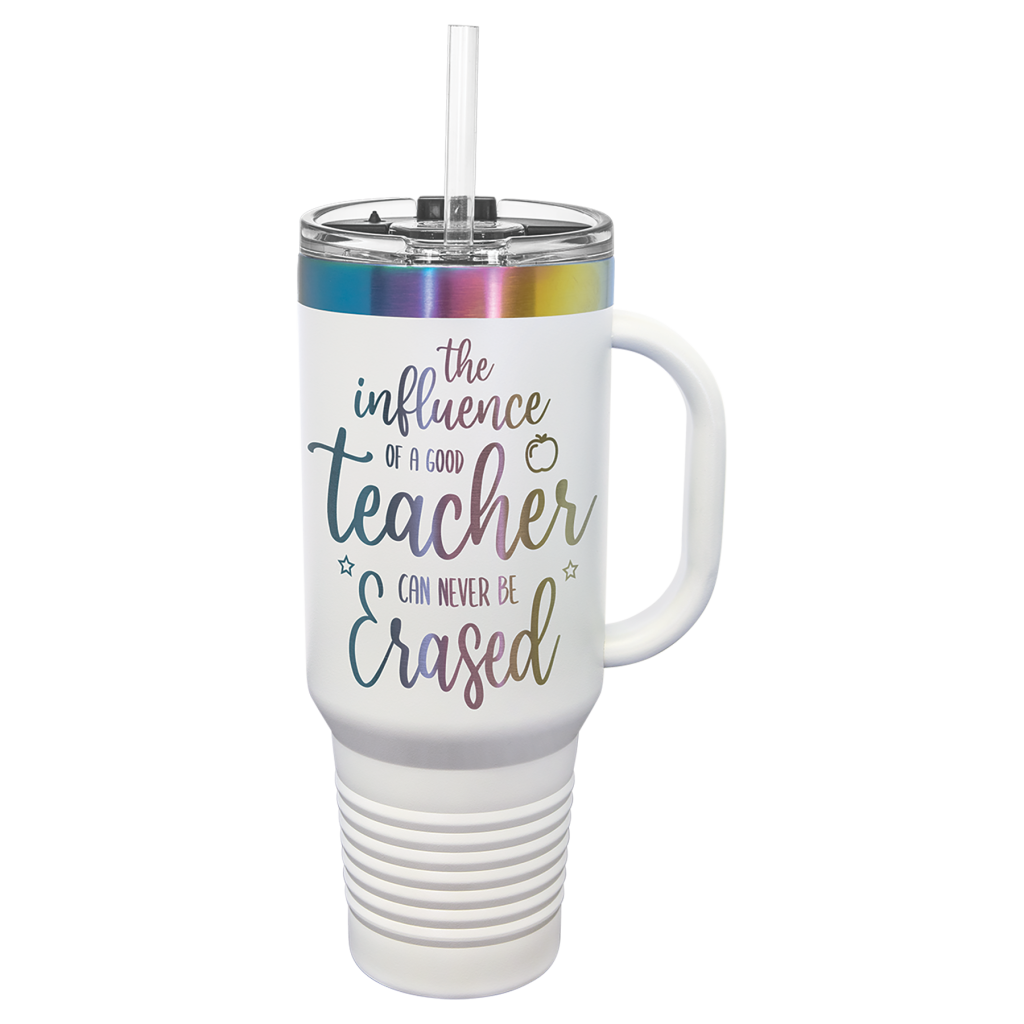 Polar Camel 40 oz. White/Prism ION-Plated Travel Mug with Handle, Straw Included