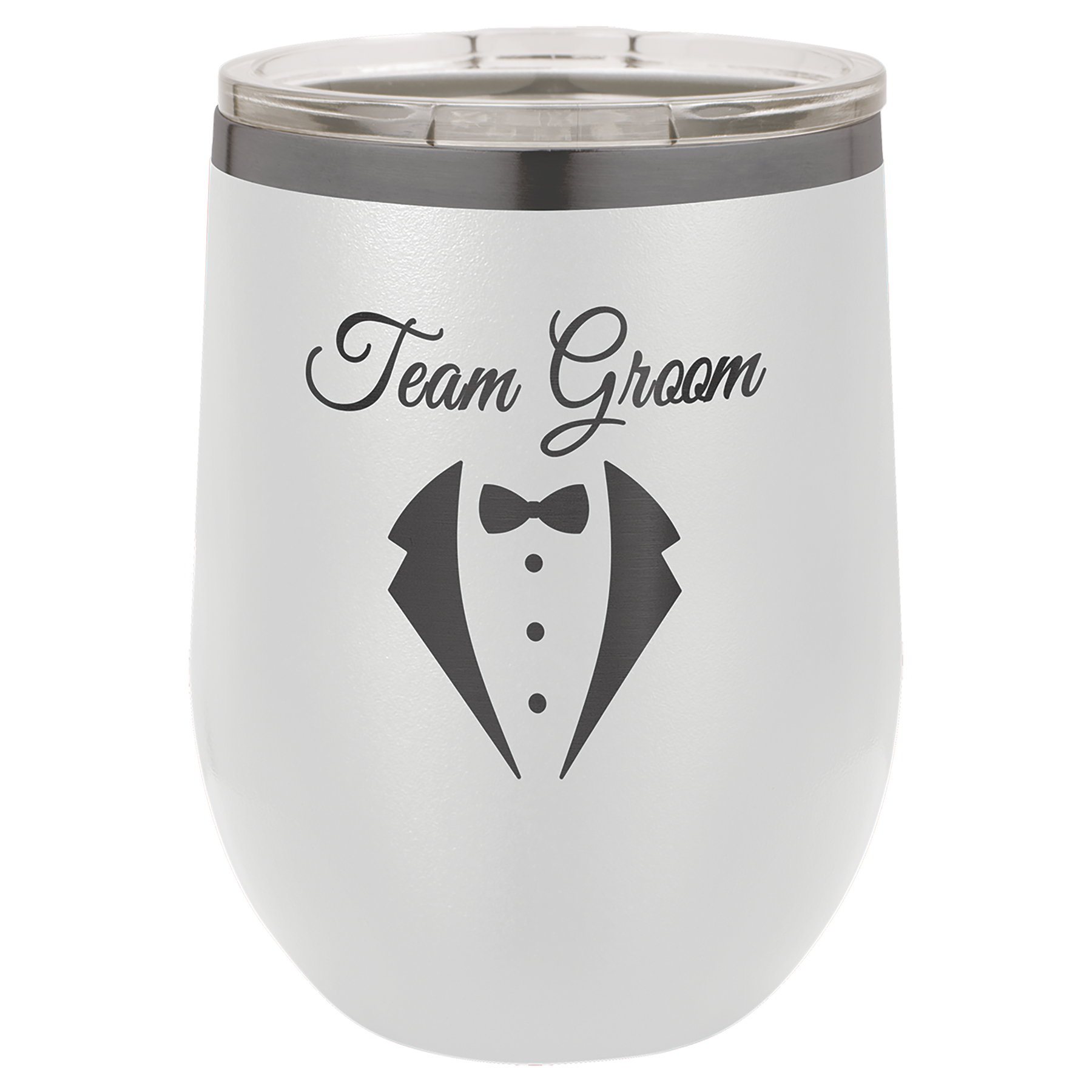 Polar Camel 12 oz. White/Ghost Black ION-Plated Stemless Wine Tumbler with Lid