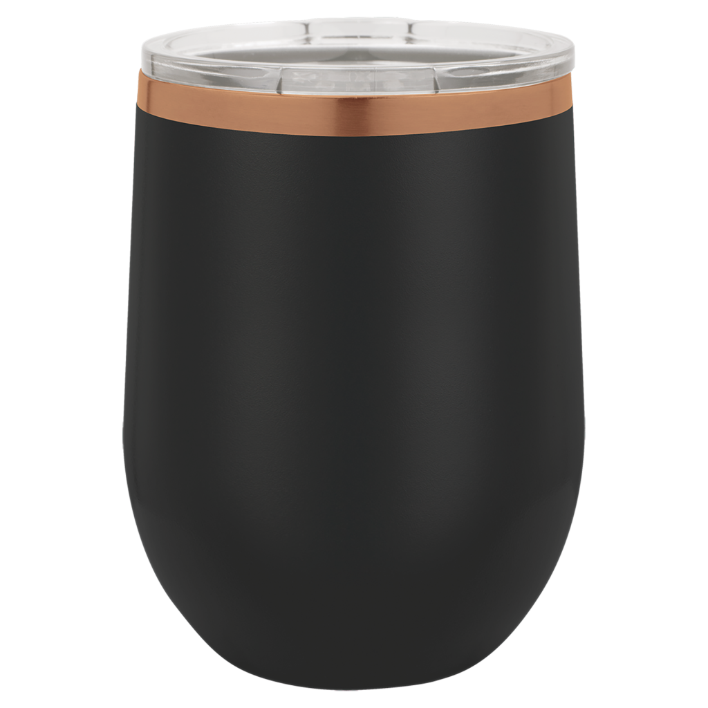 Polar Camel 12 oz. Black/Rose Gold ION-Plated Stemless Wine Tumbler with Lid