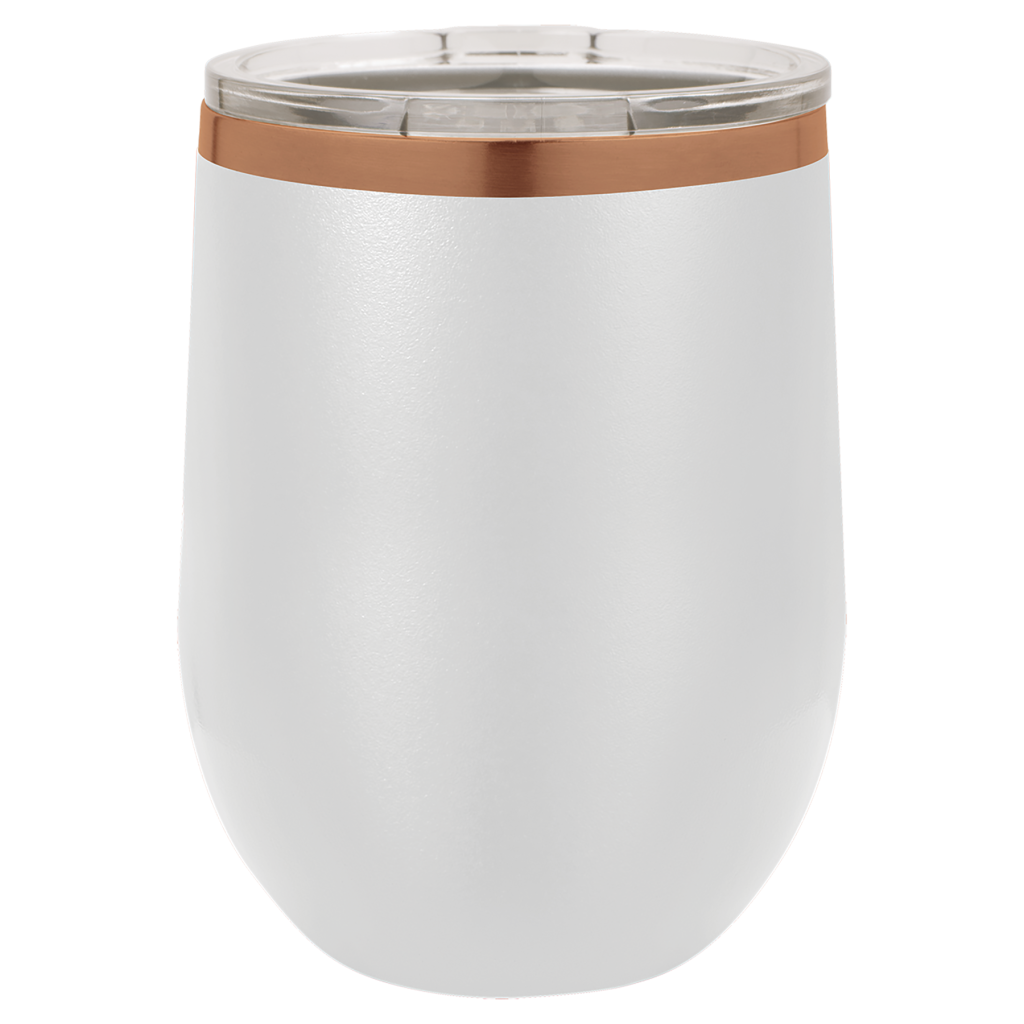 Polar Camel 12 oz. White/Rose Gold ION-Plated Stemless Wine Tumbler with Lid