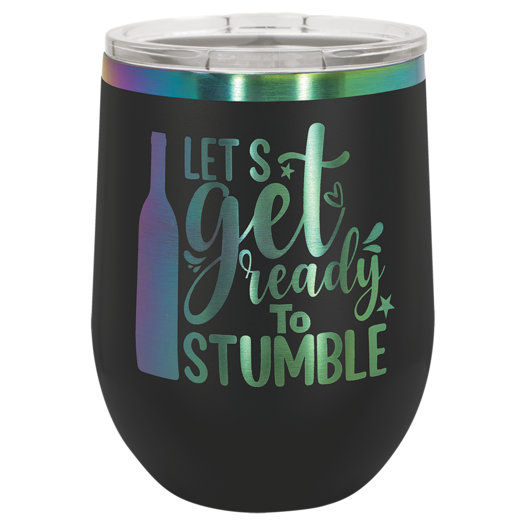 Polar Camel 12 oz. Black/Prism ION-Plated Stemless Wine Tumbler with Lid