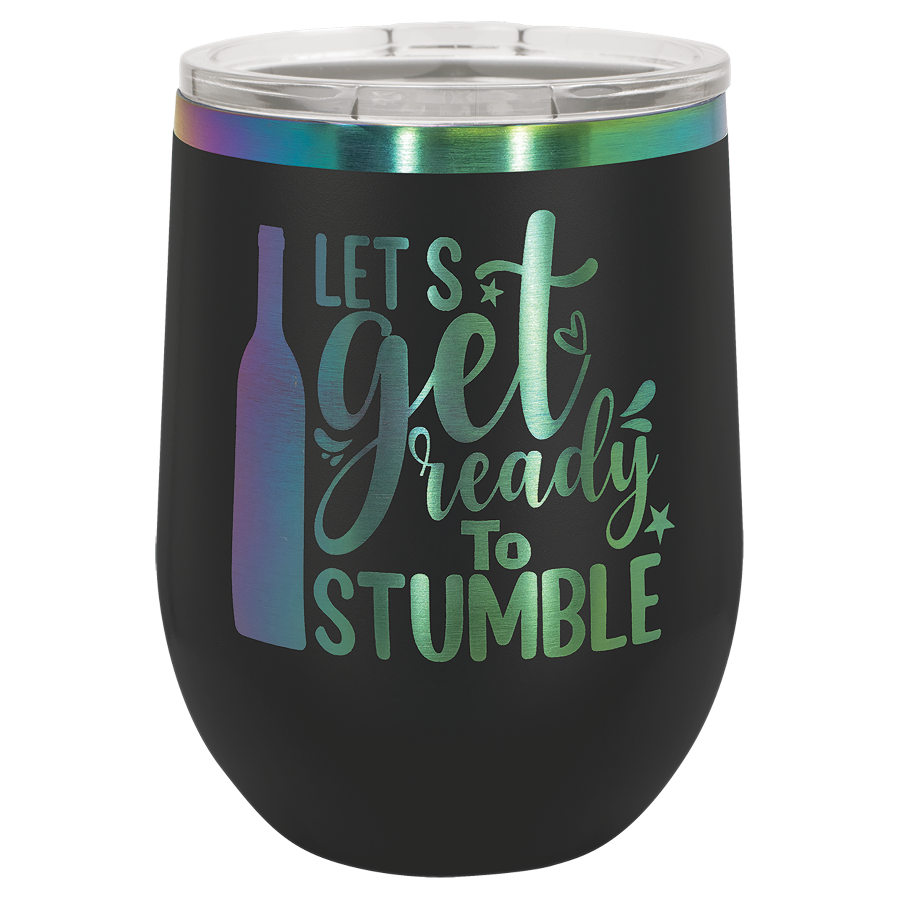 Polar Camel 12 oz. Black/Prism ION-Plated Stemless Wine Tumbler with Lid
