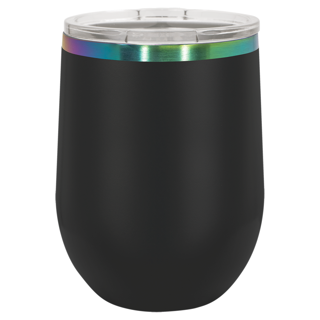 Polar Camel 12 oz. Black/Prism ION-Plated Stemless Wine Tumbler with Lid