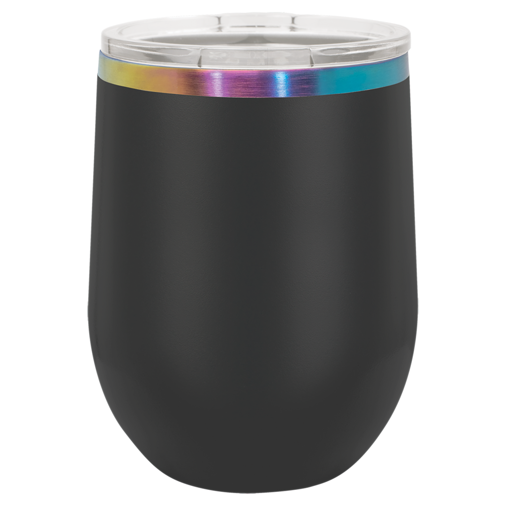 Polar Camel 12 oz. Black/Prism ION-Plated Stemless Wine Tumbler with Lid