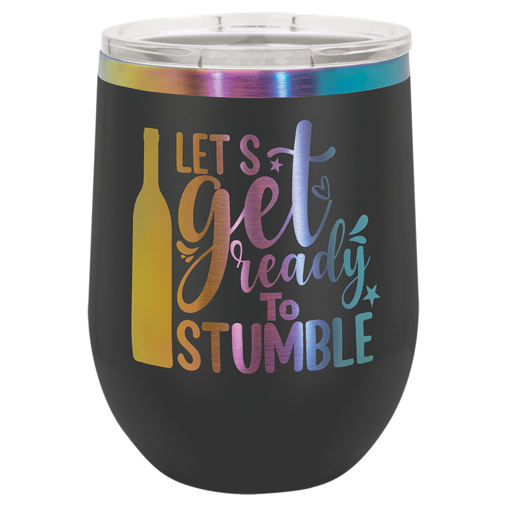 Polar Camel 12 oz. Black/Prism ION-Plated Stemless Wine Tumbler with Lid