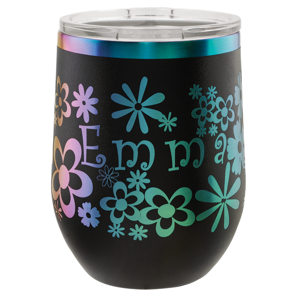 Polar Camel 12 oz. Black/Prism ION-Plated Stemless Wine Tumbler with Lid