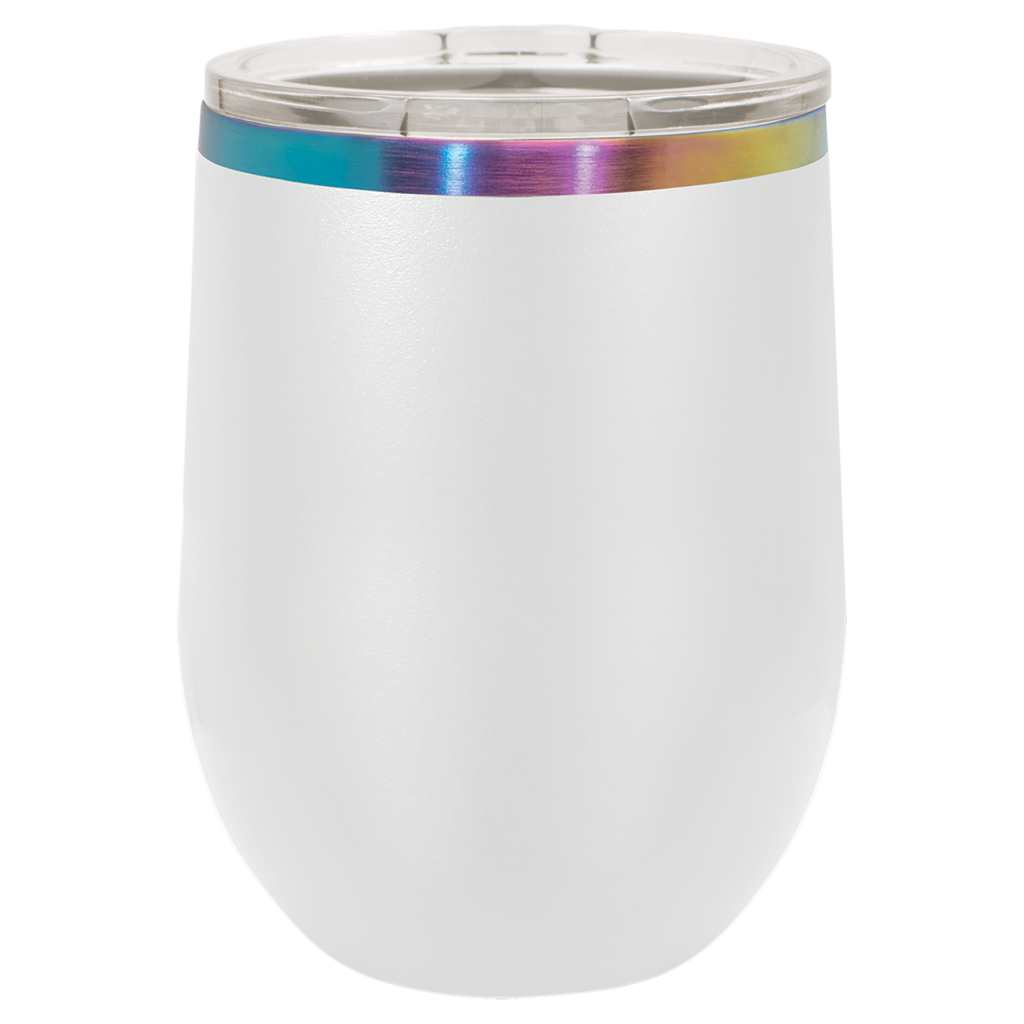 Polar Camel 12 oz. White/Prism ION-Plated Stemless Wine Tumbler with Lid